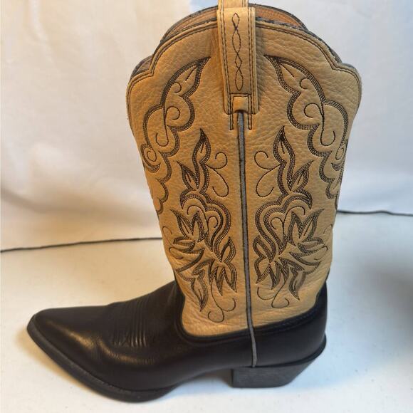 Ariat Men’s Western Cowboy Boots 8.5D Black Tan Leather Square Toe - Picture 4 of 8